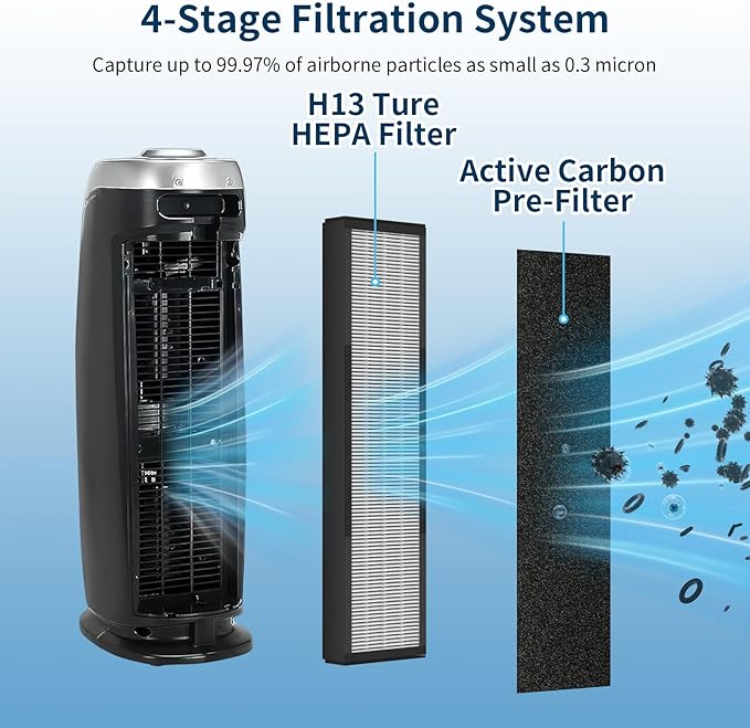 2 Pack HEPA Smoke Clear Filter B Fit for GermGuardian Air Puri-fier AC4825 AC4300 AC4800 AC4900 AC4850, AC4825E Replacement Filter Fit for Germ Guardian Air Puri-fier