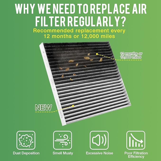 Cabin & Engine Air Filter Fit for Chevrolet Chevy Equinox 2010-2017, GMC Terrain 2010-2017 Activated Carbon Cabin Filter Replace#CF10742 CA10465 Car Accessories