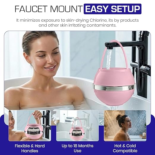 Crystal Quest Bath Ball Filter for Tub Faucet, Bathtub Water Filter, BPA-Free Bathtub Filter, Removes Chlorine, Lead & Impurities, Improves Skin, Hair & Nails, Long Lasting, Fits Most Tubs - Pink