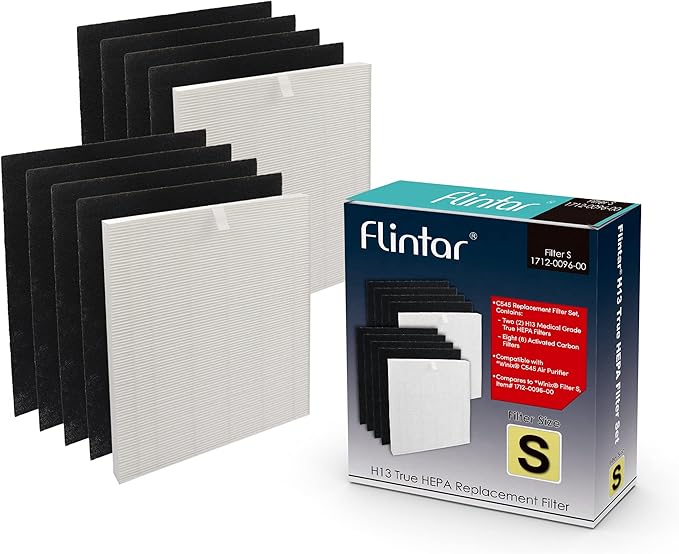 C545 True HEPA Replacement Filter S, Made in Taiwan, Compatible with Winix C545 Air Purifier, S Filter 1712-0096-00, 2 H13 Grade True HEPA + 8 Activated Carbon Filters