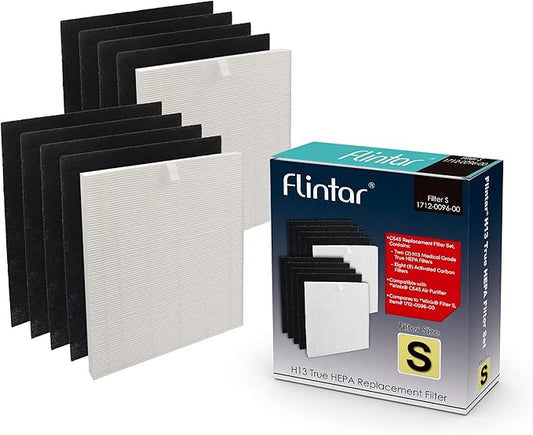 C545 True HEPA Replacement Filter S, Made in Taiwan, Compatible with Winix C545 Air Purifier, S Filter 1712-0096-00, 2 H13 Grade True HEPA + 8 Activated Carbon Filters