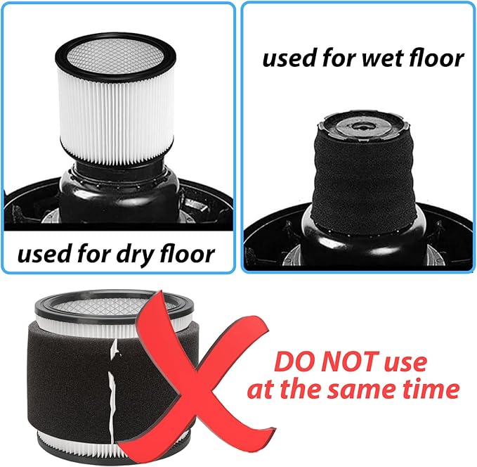 Replacement Filter Compatible with Shop-Vac 90350 90304 90333 Replacement fits most Wet/Dry Vacuum 5 Gallon and above, 2 pcs 90304 filters with caps and 4pcs 90585 foam filters