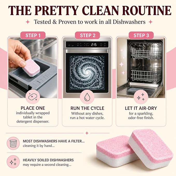 Dishwasher Cleaner And Deodorizer Tablets - 1 Year Supply Unscented Dishwasher Cleaning Tablets - Deep Cleaning Removes Limescale and Odors - Eco-friendly Dish Washer Machine Cleaner - Septic Safe