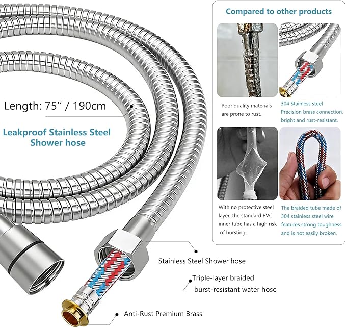 Filtered Shower Head with Handheld, High Pressure 6-Mode Water Softener for Hard Water, 12 Replacement Filters, 75" Anti-Burst Extra Long Hose & Adjustable Bracket for Healthier Skin and Hair