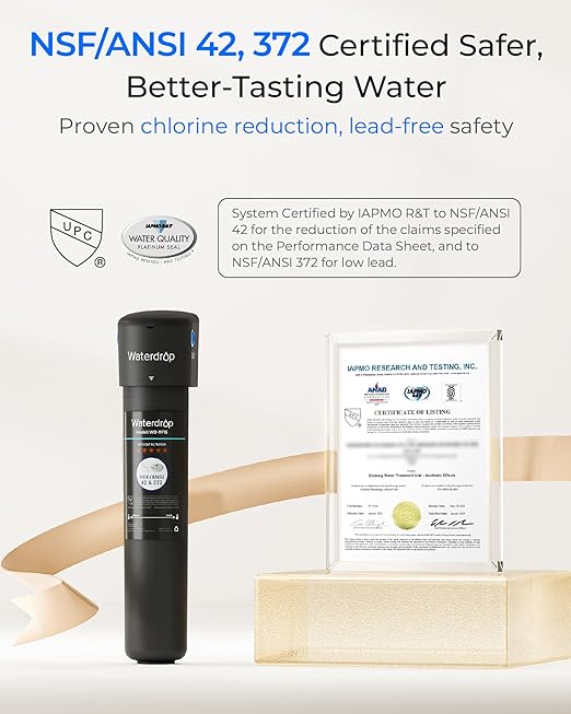 Waterdrop 15UB Under Sink Water Filter System, Reduces PFAS, PFOA/PFOS, Lead, Chlorine, Bad Taste & Odor, NSF/ANSI 42 Certified, Under Sink Water Filter with Faucet, 2 Years