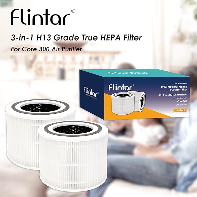 Core 300 Replacement Filters, Made in Taiwan, Compatible with LEVOIT Core 300-P, Core 300S Air Purifier, 3-in-1 H13 True HEPA Filter Replacement, Core 300-RF, 2-Pack