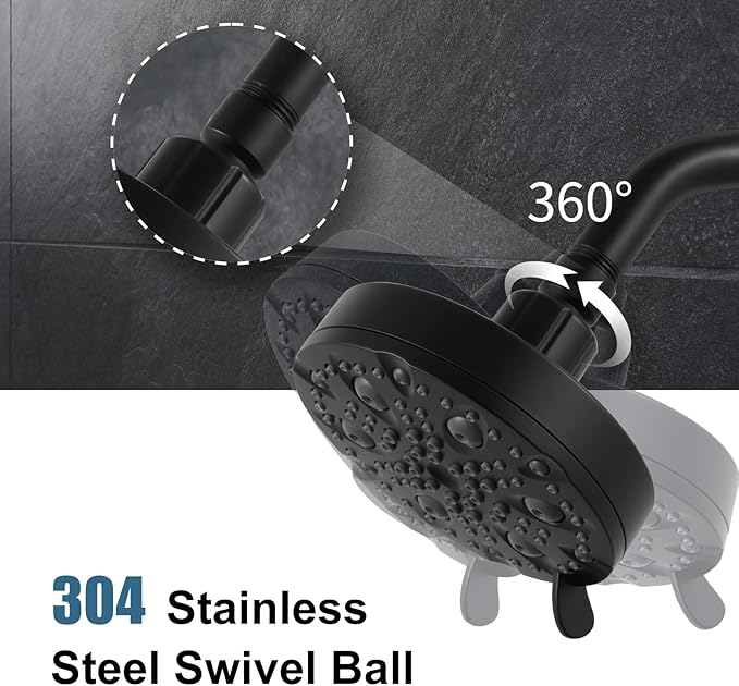 OFFO Shower Head, High Pressure Shower Head with Pause Mode, 9 Mode Fixed Showerheads for Strong Water Flow & Relaxing Shower Experience, Matte Black
