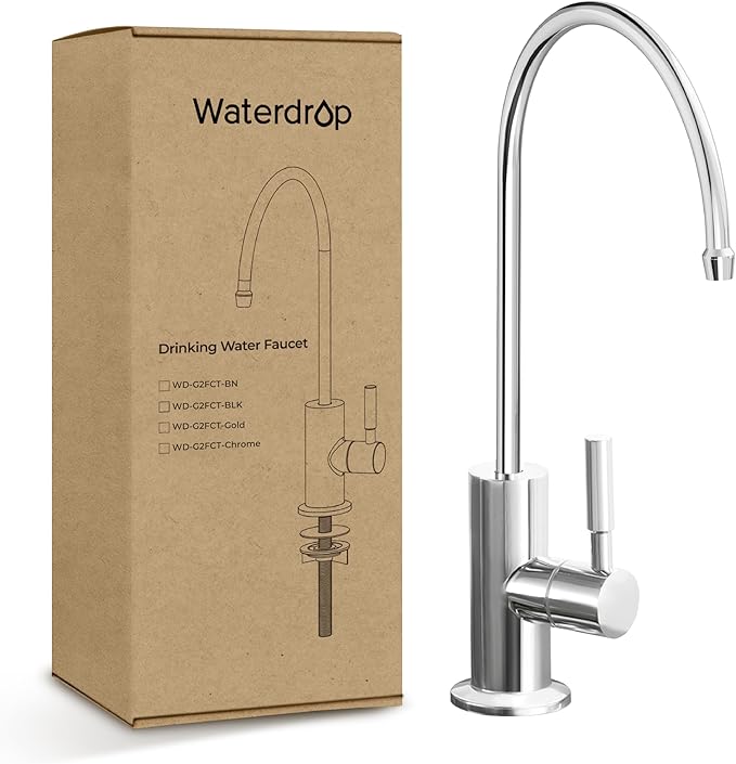 Waterdrop G2FCT-Chrome Drinking Water Faucet, Reverse Osmosis Faucet, Water Filter Faucet for Kitchen Bar Sink, Single Handle, Easy to Install, Lead-Free, Stainless Steel, Polished Chrome