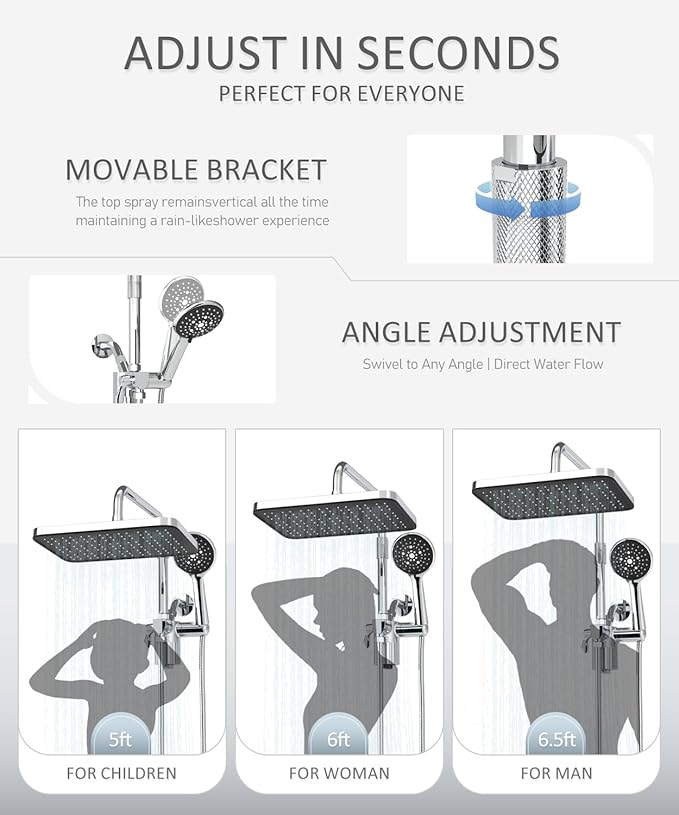 Filtered Shower Head with Handheld,12 Inch High Pressure Rain Shower Head with Adjustable Extension Arm,Dual shower filter head for hard water,Tool-Free DIY Kit,Chrome