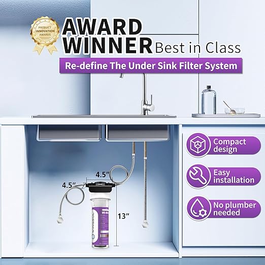 WINGSOL Water Filter for Sink Faucet, Reduce Chlorine/PFAS/PFOA/PFOS/Odor/Sediment, NSF/ANSI 42&53 Improve Taste, EZ Change Life Indication Under Sink Water Filter (Basic)