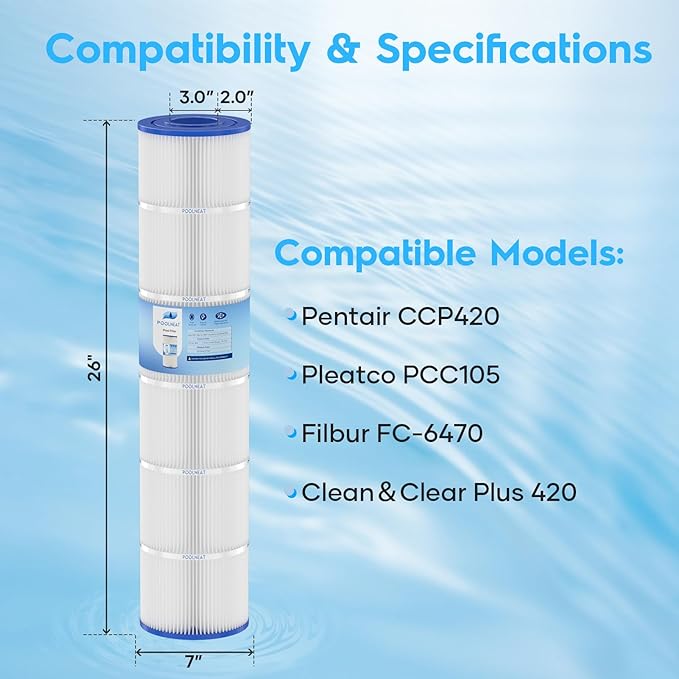 CCP420 Pool Filter Cartridges Replacement for PCC105,FC-1977,PCC105-PAK4,C-7471,178584,FC-6470,R173576,Ultral-A6,817-0106,Clean＆Clear Plus 420,105Sq.ft,4 Pack