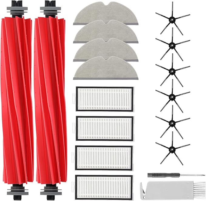 Replacement Parts for Roborock Q7 / Q7+ / Q7 Max / Q7 Max+ Robot Vacuum, 2 Main Brush, 4 Mop Cloth Pads, 6 Side Brushes, 4 Washable Filter, 1 Tool (Not for Q7 M5)