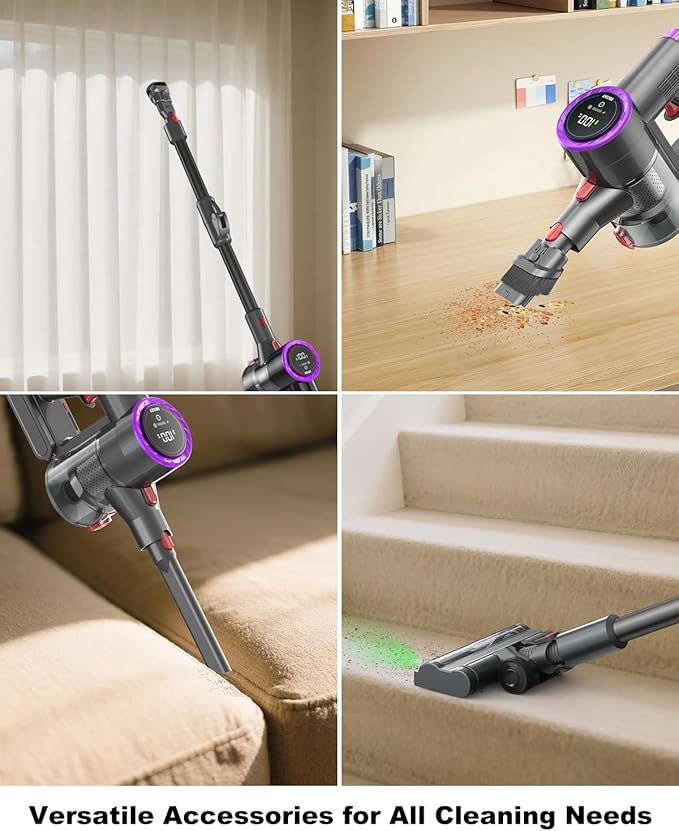 Cordless Vacuum Cleaner, Stick Vacuum Rechargeable, 550W 45KPA Powerful Suction Lightweight Vacuum Cleaners for Home, Anti-Tangle, Self Standing for Pet Hair Hardwood Floor Carpet - Purple