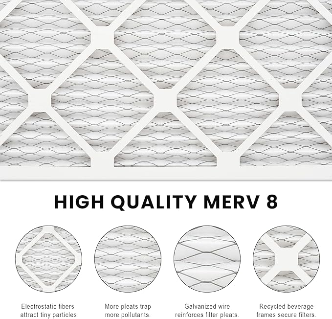 12x18x1 Air Filter MERV 8 (4-Pack), HVAC/Furnace AC Filter Replacement, Dust Defense–Comparable with MPR 600 & FPR 5 (Actual 11.75x17.75x0.75)