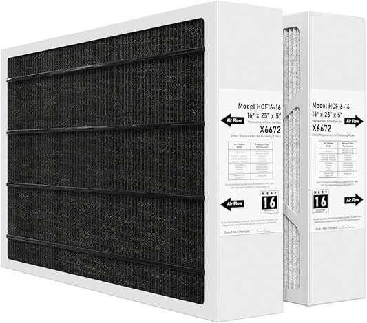 X6672 MERV 16 16x25x5 Furnace Filter Compatible with Lennox X6672 for Furnace HVAC System, Part #HCF16-16, 16x25x5 (Actual Size: 15.7 x 24.7 x 4.4 In), 2 Pack