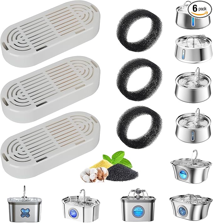 Cat Water Fountain Filter,Pet Fountain Filter Replacement for 3.2L/108oz Cat Drinking Fountain and 4L/134oz Stainless Steel Pet Fountain,Cat Fountain Filter Replacement with Pre-Filter Sponges