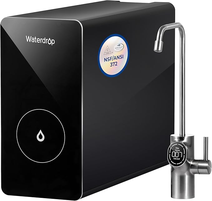 Waterdrop D6 Reverse Osmosis Water Filter, 600 GPD Under Sink Reverse Osmosis System, Reduce PFAS, 2:1 Pure to Drain, Tankless RO Water Filter System, Smart Faucet, Easy Installation