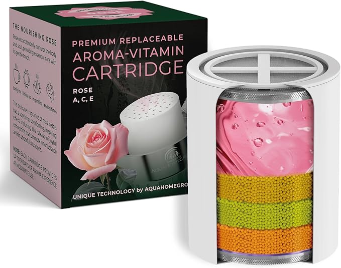 AquaHomeGroup Vitamin C E and A Shower Filter Cartridge with Rose Aroma - Reduces Chlorine and Chloramine - Supports Skin and Hair - Fits 15 and 20 Stage Filters