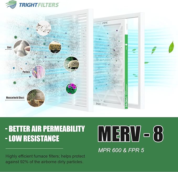 TRIGHTFILTERS 24x24x1 Air Filter 4 Pack, MERV 8 Pleated Dust Defense Air Filters Replacement Air Conditioner HVAC AC Furnace Filter, Durable and Lightweight