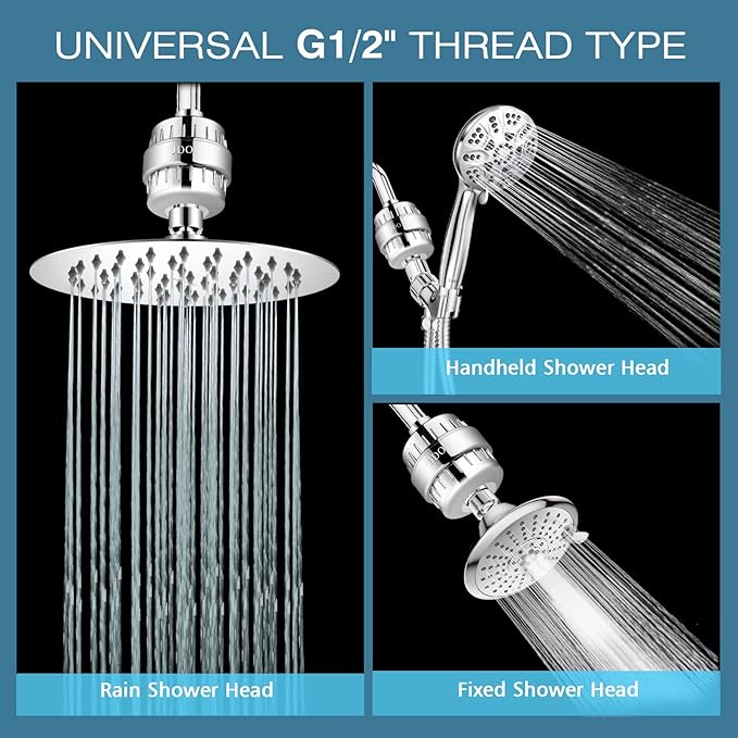 JDO Shower Filter for Hard Water - 18 Stages High Output Shower Head Water Softener to Remove Chlorine Fluoride Heavy Metals (Chrome)