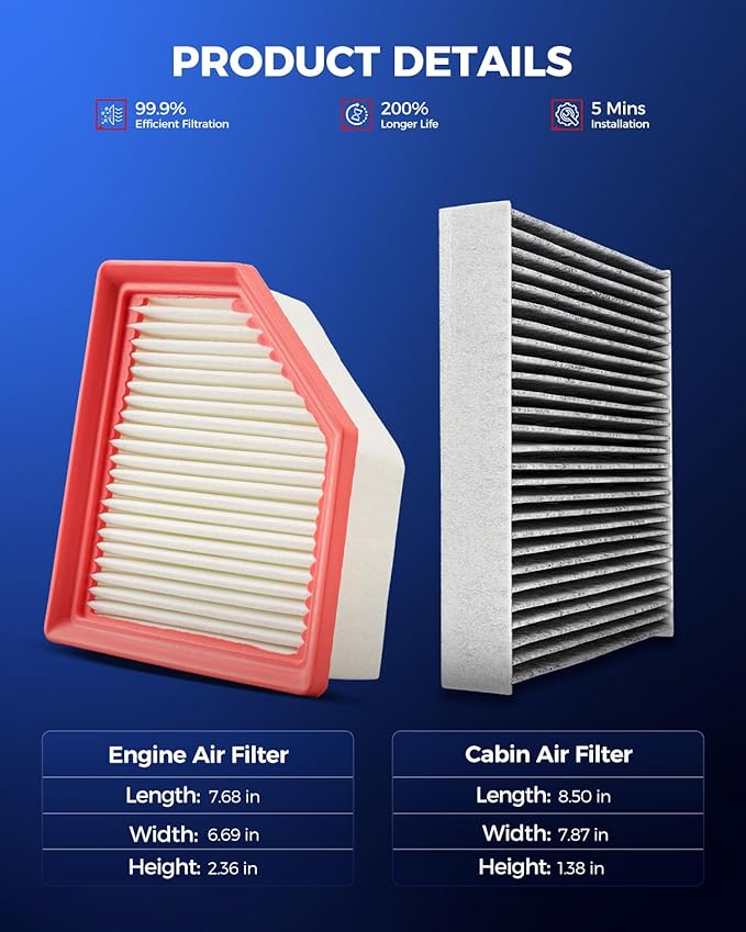 KAX Engine & Cabin Air Filter Kit, Replacement for Nissan Rogue 2021 2022 2023 2024 2025 2026 1.5T, Replace# CA12967 CF12552