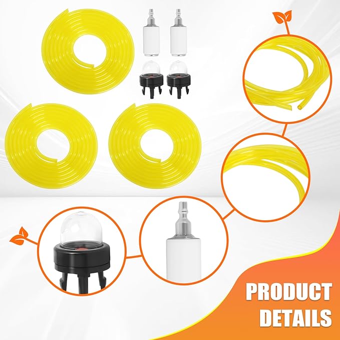 Podoy Fuel Line with Primer Bulb Fuel Filter kit Compatible with Zama Poulan Homelite Craftman Husqvarna Ryobi Carburetor Chainsaw Trimmer Repower Kit