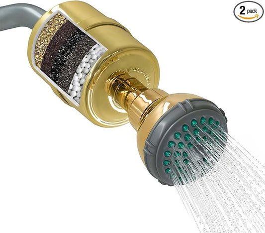 Crystal Quest Shower Filter with Head, Shower Head Filter for Hard Water, Shower Water Filter Removes Chlorine, chloramines & VOCs, Filter Shower Head, Improves Skin & Hair, Long-Lasting - Gold