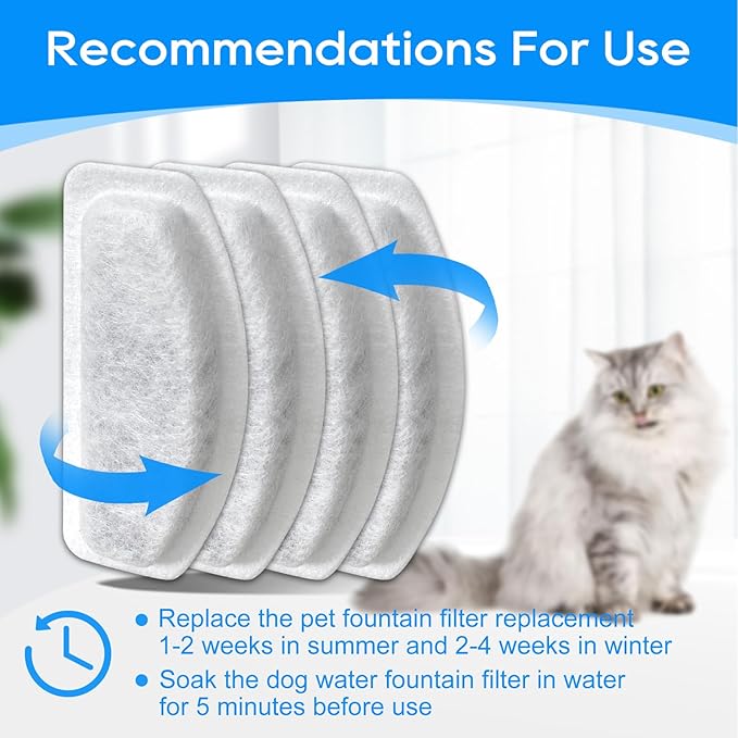 Cat Water Fountain Filter, 8 Pcs Replacement Water Filter Compatible with ORSDA D30 67oz/2L Stainless Steel Pet Water Fountains, 3 Triple Filtration System Automatic Pet Fountain Resin Filters