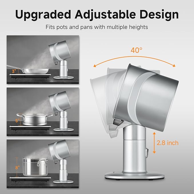 Portable Range Hood - 4-Speed Adjustable Exhaust Fan with Telescoping Height & 40° Tilt Low Noise 52dB, Large-Caliber Aluminum Filter + Oil Cup & 10 Carbon Cotton Filters for Indoor BBQ/Hot Pot/RV
