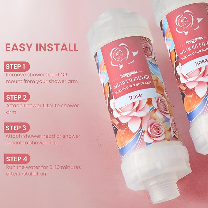 Vitamin-C Handheld Showerhead Filter For Hard Water, Luxurious Scent Skin Care & Hair Enhancement Softener Purifier, Aromatherapy Water Purify, Rose Odor