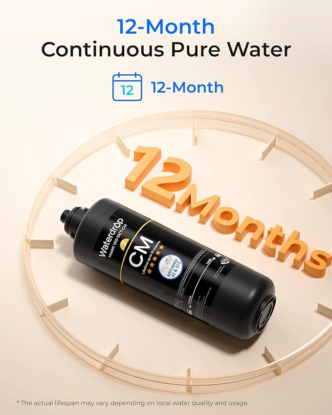 Waterdrop WD-10CM Water Filter Replacement for Waterdrop TSB-CM 3-Stage Under Sink Water Filter System, 12 monthsUnder Sink Water Filtration System, Reduces Chloramine Bad Taste & Odor