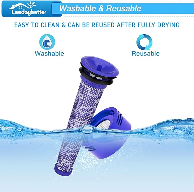 Leadaybetter Filter Replacement for Dyson V7 V8 SV10 Animal Absolute Cordless Stick Vacuum Cleaner, 2 Post & 2 Pre Filters Replacements, Compare to Part # 965661-01 & 967478-01