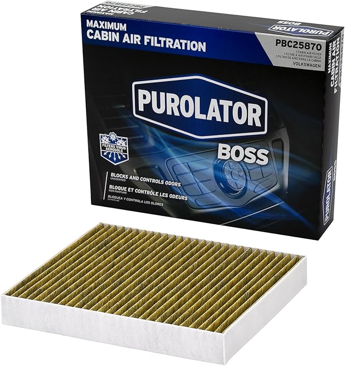Purolator PBC25870 PurolatorBOSS Automotive Cabin Air Filter with Activated Carbon, Car & Truck Passenger Compartment OEM Filter Replacement for Dodge Grand Caravan, and more