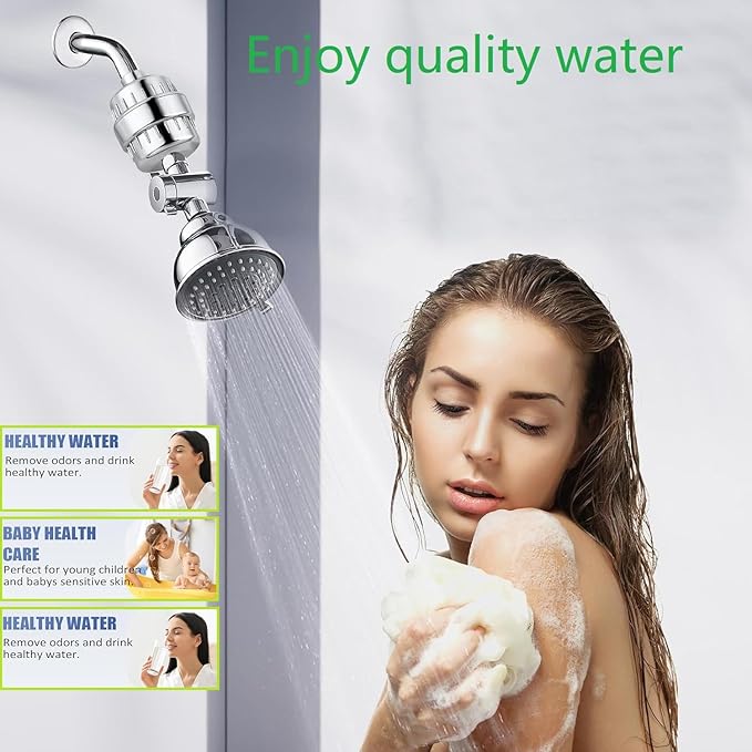 15 Stage Universal Shower Water Filter Cartridges for Chemical & Chlorine Reduction, Hard Water, pH Balance Restoration - Replacement for All Similar Shower Systems (4 Pack)