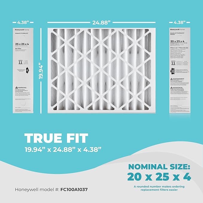 20x25x4 Air Filter Replacement MERV 11, FC100A1037 Pleated HVAC AC Furnace Filters with Wholesalehome Cleaning Cloth, 4-Pack (Actual Size: 19.94 x 24.88 x 4.38 Inches)
