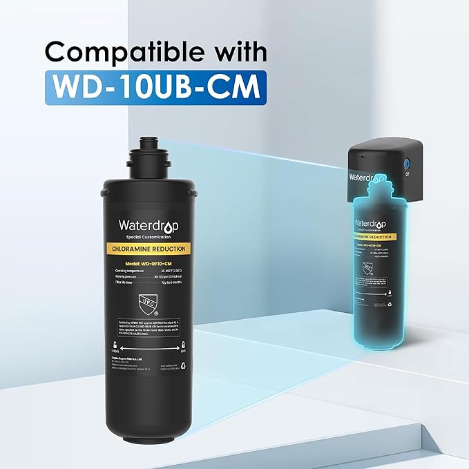 Waterdrop RF10-CM Water Filter Replacement for Waterdrop 10UB-CM/10UA/10UB Under Sink Water Filter, Reduces 99% Chloramine, Chlorine, Bad Taste & Odor, NSF/ANSI 42 Certified
