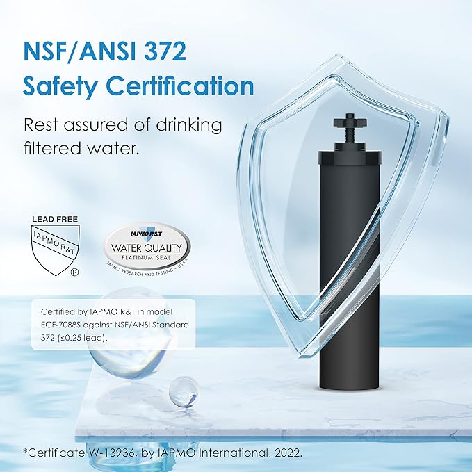 Waterdrop W90B Black Water Filter, Silver Ions Added, Replacement for Berkey® Purewell®, ProOne®, BB9-2®, Waterdrop Gravity Water Filter System, NSF/ANSI 372 Certified, 2 Pack