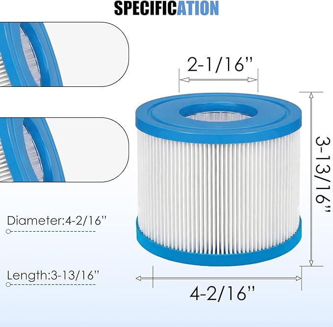 Type VI Hot Tub Filter Replacement Compatible with Coleman SaluSpa 90352E/58323E/58323, for Lay-Z-Spa Pool Pump-6 Pack