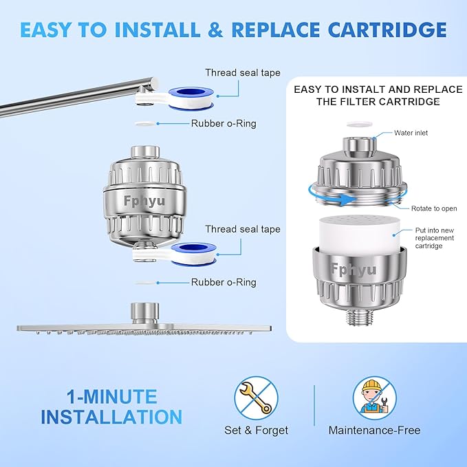 20 Stage Shower Filter, Universal Hard Water Filter Removes Chlorine & Impurities, High Flow Chrome Shower Head Filter Water Softener for Dry Skin, Hair Loss and Sensitive Skin