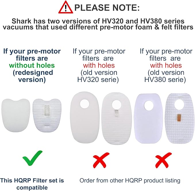 HQRP Foam & Felt Filter Kit compatible with Shark Rocket HV319 HV320 HV321 HV322 HV324 HV345 UV330 UV380 UV422 UV425CCO ZS350 ZS351 ZS352 ZS360 Stick Vacuums, Parts XPMFK320 & 1084FTV320 Replacement
