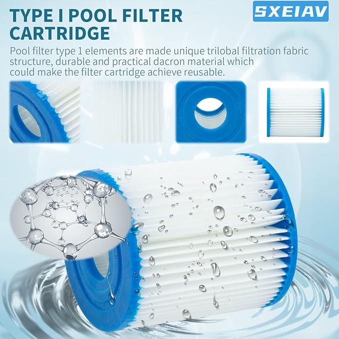 Type I Pool Filter Cartridge, Replacement Filters Cartridge for 58093, for Swimming Pool Filter RX330 Filter Pump, for 300/330 Gal/H Filter Pumps (12 Pack)