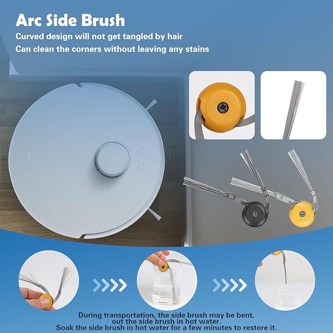 Accessories Replacement Kit for Roborock Qrevo Curv 2 Flow Robot Vacuum, 1 Main Brush, 1 Mop Rollers, 4 Filters, 4 Side Brushes, 4 Dust Bags, 1 Cleaning Tool