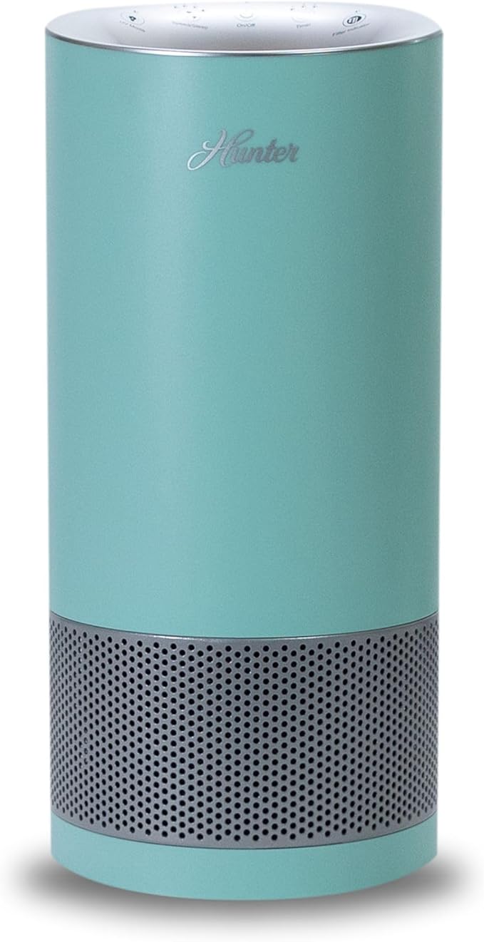Hunter HP450UV Round Air Purifiers for Home, True HEPA Air Purifier Tower for Pets, Odors, Allergens, Smoke, Dust, VOC's. HEPA Air Purifiers for Bedroom and Small Room. Aqua Silver