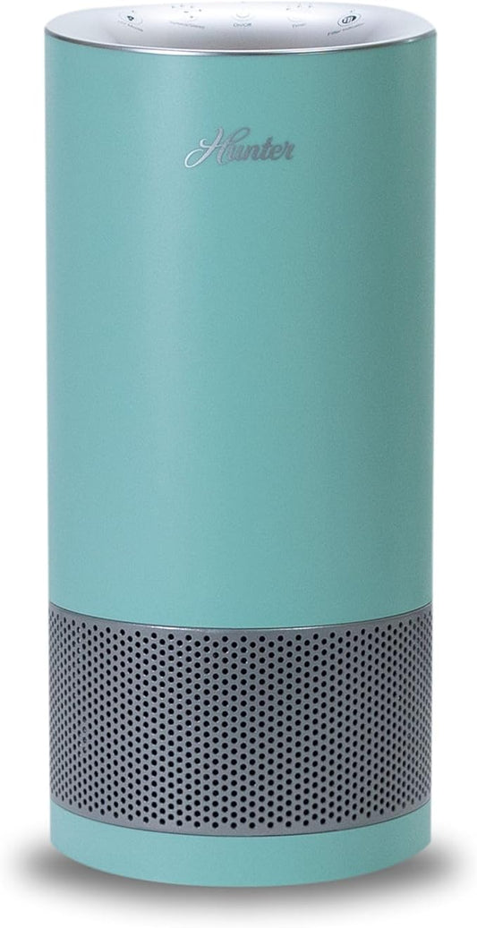 Hunter HP450UV Round Air Purifiers for Home, True HEPA Air Purifier Tower for Pets, Odors, Allergens, Smoke, Dust, VOC's. HEPA Air Purifiers for Bedroom and Small Room. Aqua Silver