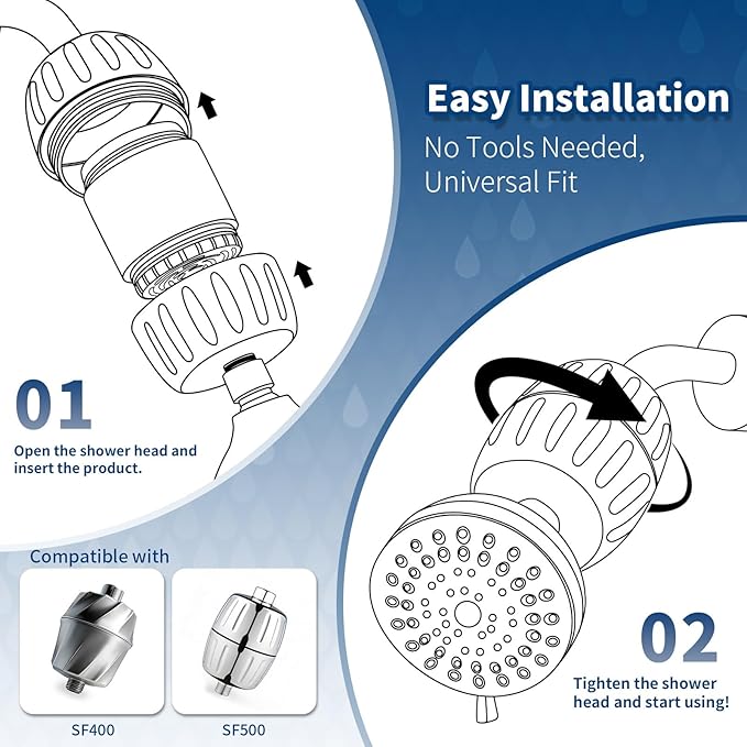 Replacement Cartridge Compatible with AquaBliss SF400 SF500, Multi-Stage Shower Water Filter, Helps Reduce Chlorine, Rust, Scale, Soothes Dry Itchy Skin (3 Packs)