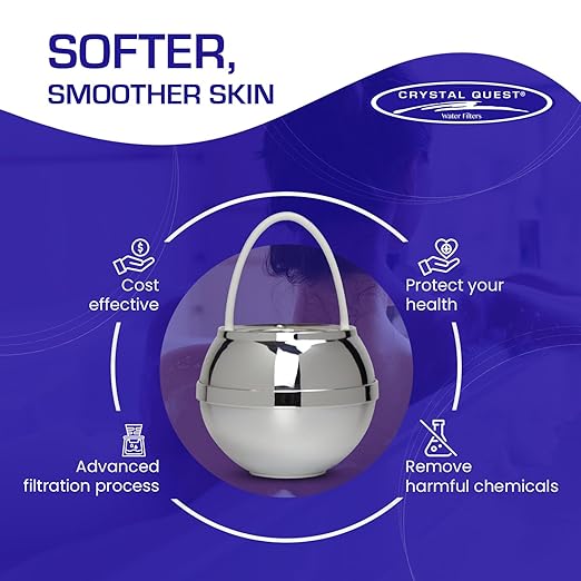 Crystal Quest Bath Ball Filter for Tub Faucet, Bathtub Water Filter, BPA-Free Bathtub Filter, Removes Chlorine, Lead & Impurities, Improves Skin, Hair & Nails, with Extra Cartridge - Chrome