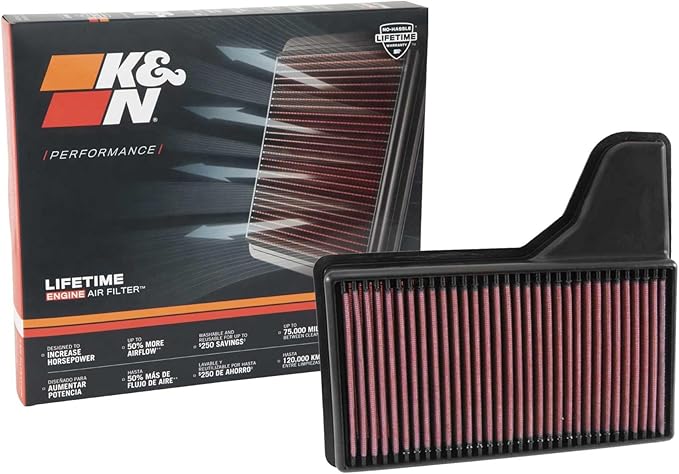 K&N High-Flow Original Lifetime Engine Air Filter: Increase Power: Premium, Washable: Compatible with 2015-2023 FORD: Mustang, Mustang GT, 33-5029
