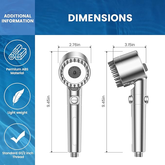 PWERAN Filtered Shower Head with Handheld, 3+1 Spray Modes High Pressure Shower Head with 3-PCS Filters for Hard Water Remove Chlorine, Detachable Showerhead with ON/OFF Switch for Pet Bath (Chrome)