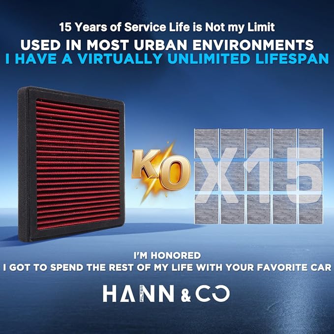 HANN&CO Washable And Reusable High Flow Cabin Air Filter，Greater Than 15 Years of Service Life，Suitable For Toyota Tacoma；Dodge Dart Replacement CF10374，CP374，VF2005（HCC1013-X）