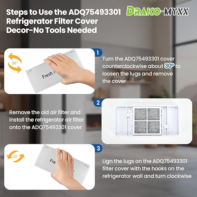 ADQ75493301 New Upgraded Refrigerator Air Filter Cover Replacement, Come with The LT120F Refrigerator Air Filter(3 Packs), Fresh Air Filter Cover, Compatible with LG Refrigerator Models